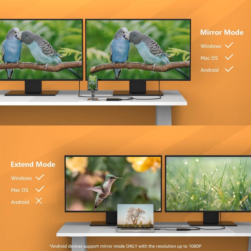 WAVLINK USB 3.0 or USB C to HDMI Adapter, HDMI Splitter for Dual Monitors, Universal Video Graphics for Thunderbolt 3/4, USB 4, Windows, Mac OS - Image 3